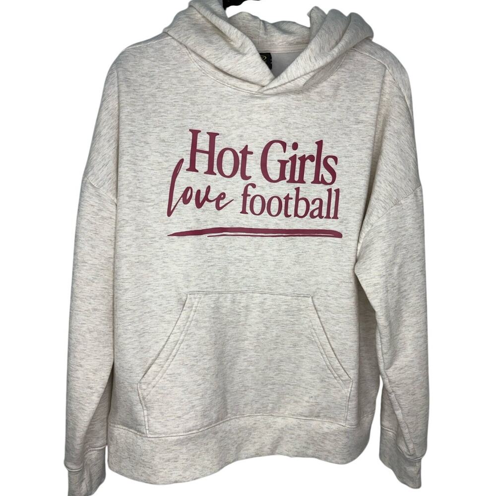 "Hot Girls Love Football" Hoodie Hooded Sweatshirt Size Large 12-14 Soft Gray